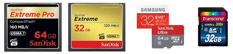 Foto Speicherkarten 8GB, 16GB, 32GB und 64GB, 128GB im Vergleich: Compact Flash - Memory-Sticks - Micro SD - miniSD-Karten - Multimedia-Cards - PC-Cards - SecureDigital-Cards - SmartMedia-Cards - xD-Picture Cards