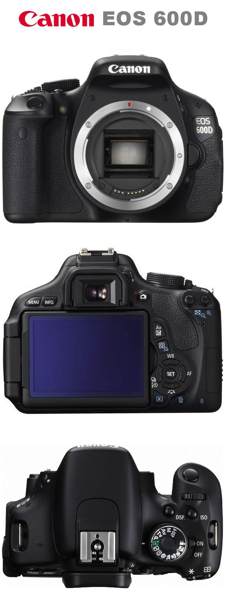 Bild: Canon EOD 600D Front / Back / Top Ansicht
