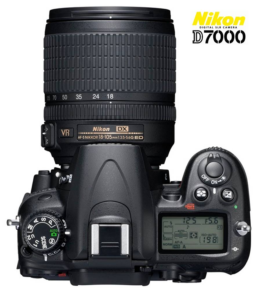 Foto: Nikon D7000 mit Objektiv AF-S Nikkor 18-105mm (Ansicht von Oben - Top)