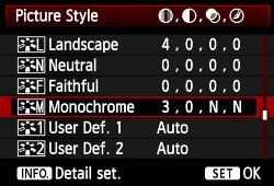 Picture Style Menue der Canon EOS 1D-X SLR Kamera