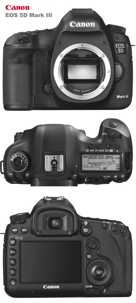 Foto: CANON 5d Mark III Gehuse - Ansicht von Vorn, Oben und Hinten